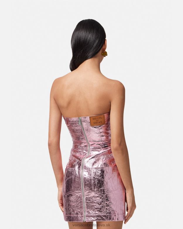 oblečenie X8X8P14 Versace metalické kožené minišaty medusa Ružová ženy
