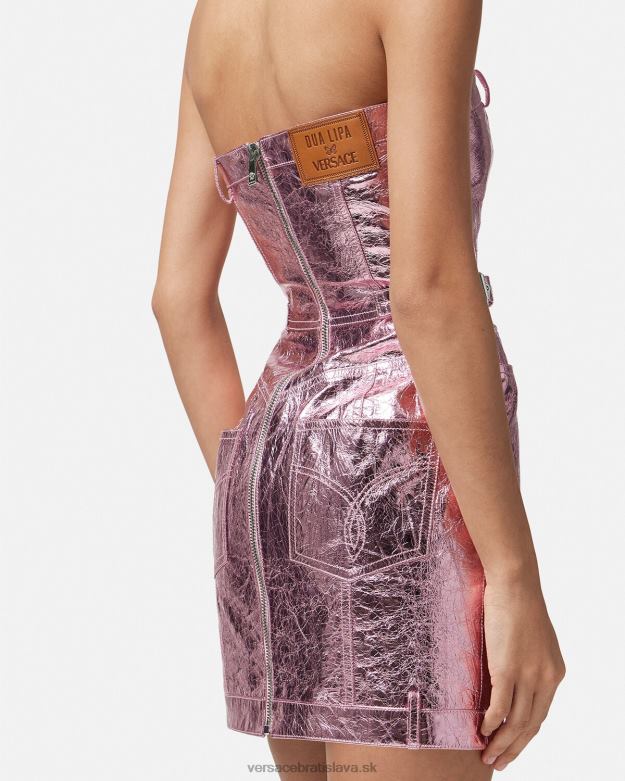 oblečenie X8X8P14 Versace metalické kožené minišaty medusa Ružová ženy