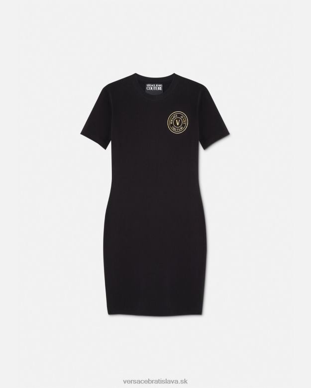 oblečenie X8X8P2144 Versace Tričkové šaty s logom v čierne zlato ženy