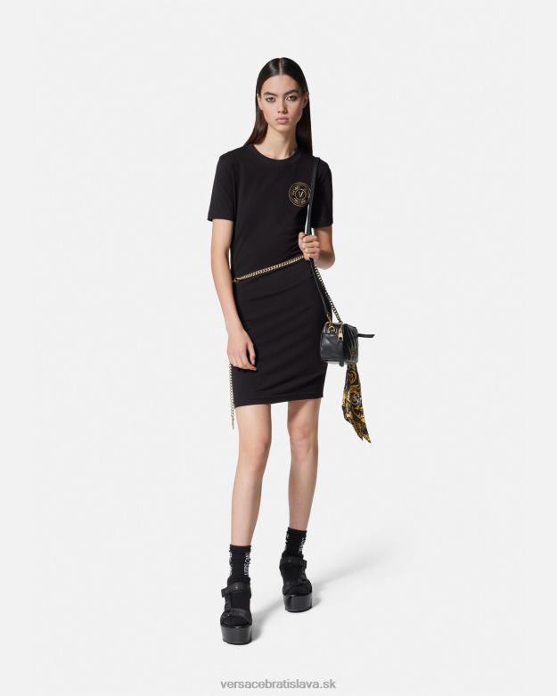 oblečenie X8X8P2144 Versace Tričkové šaty s logom v čierne zlato ženy