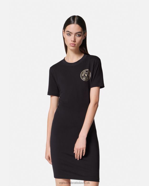 oblečenie X8X8P2144 Versace Tričkové šaty s logom v čierne zlato ženy