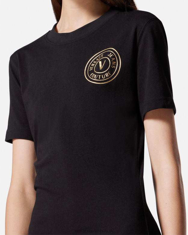 oblečenie X8X8P2144 Versace Tričkové šaty s logom v čierne zlato ženy