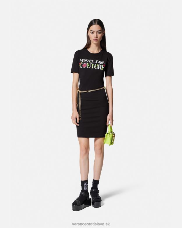 oblečenie X8X8P2157 Versace tričko s logom ruží čierna ženy