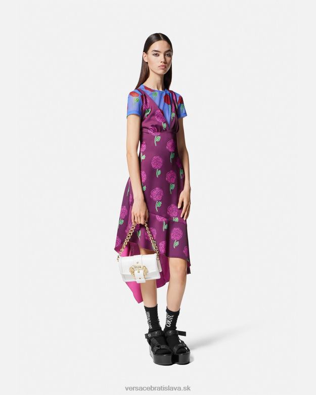 oblečenie X8X8P2160 Versace ruže midi šaty fialový ženy