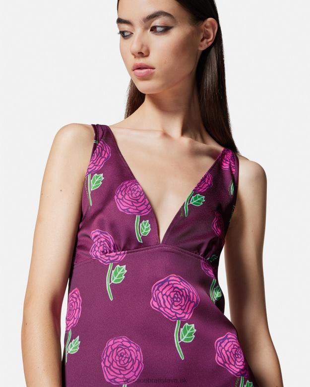 oblečenie X8X8P2160 Versace ruže midi šaty fialový ženy