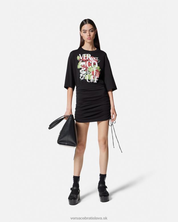 oblečenie X8X8P2161 Versace šnurovacie tričko s logom ruží čierna ženy