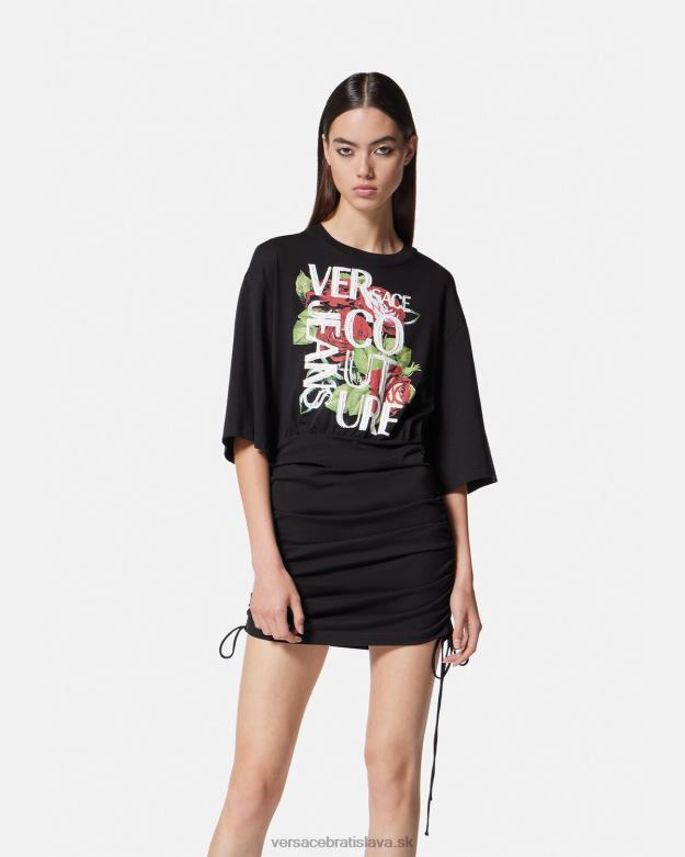 oblečenie X8X8P2161 Versace šnurovacie tričko s logom ruží čierna ženy