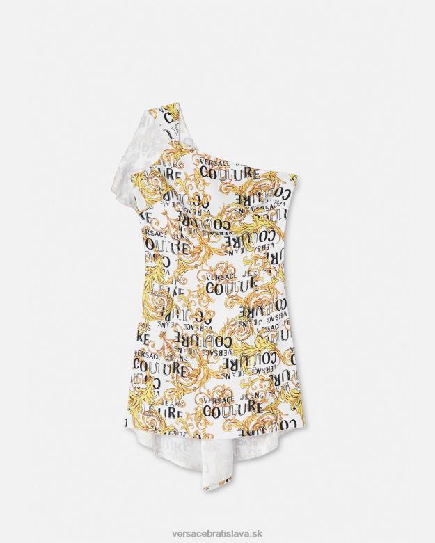 oblečenie X8X8P2186 Versace logo couture šaty na jedno rameno zlatá a biela ženy
