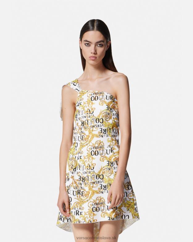 oblečenie X8X8P2186 Versace logo couture šaty na jedno rameno zlatá a biela ženy