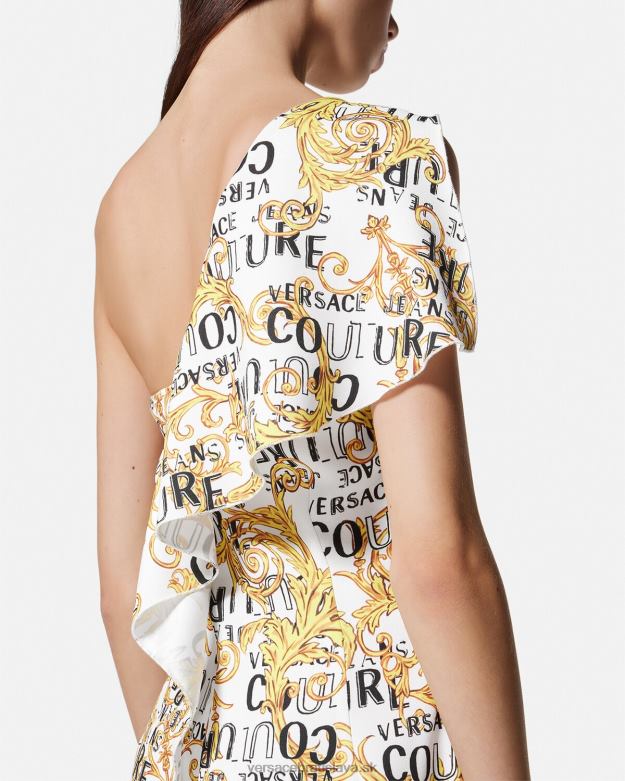 oblečenie X8X8P2186 Versace logo couture šaty na jedno rameno zlatá a biela ženy