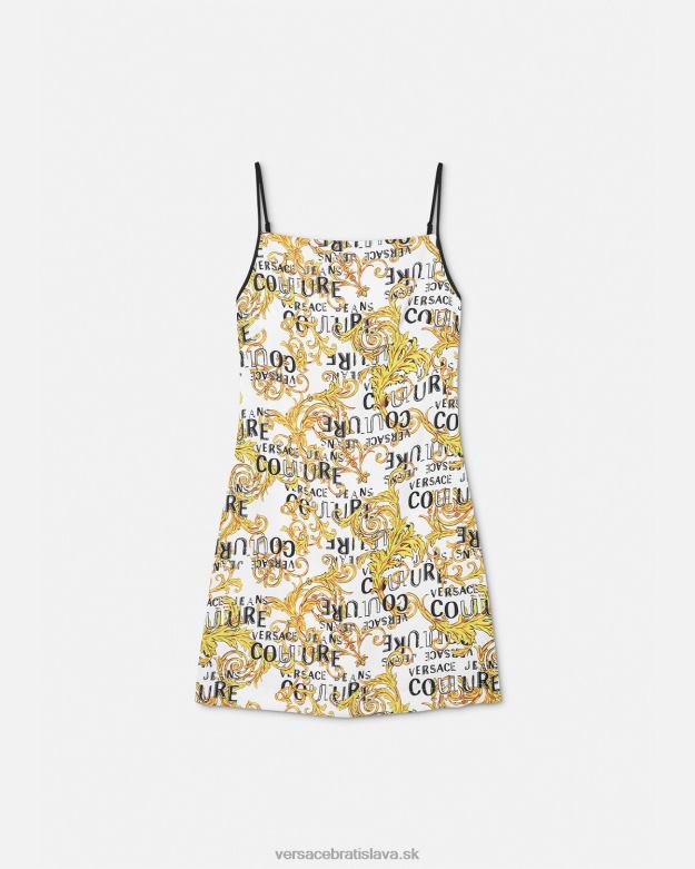 oblečenie X8X8P2187 Versace mini šaty s logom couture zlatá a biela ženy