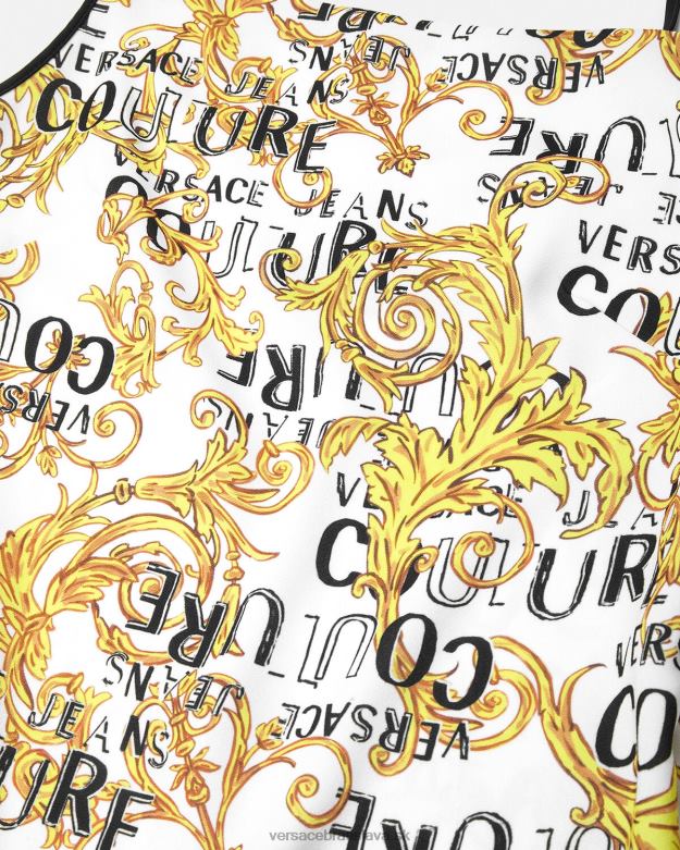 oblečenie X8X8P2187 Versace mini šaty s logom couture zlatá a biela ženy