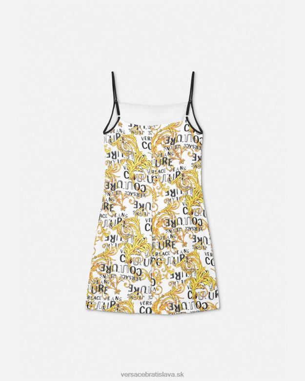 oblečenie X8X8P2187 Versace mini šaty s logom couture zlatá a biela ženy
