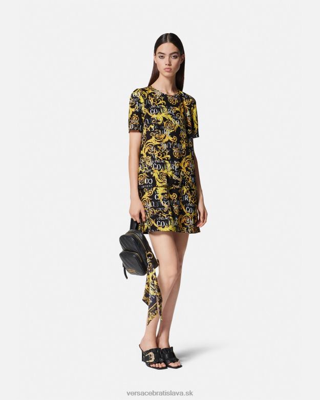 oblečenie X8X8P2189 Versace mini šaty s logom couture čierne zlato ženy