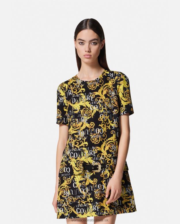 oblečenie X8X8P2189 Versace mini šaty s logom couture čierne zlato ženy