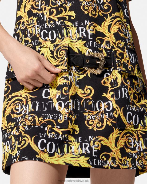 oblečenie X8X8P2189 Versace mini šaty s logom couture čierne zlato ženy
