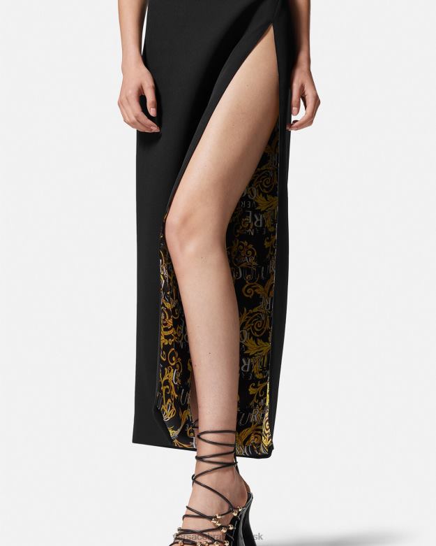 oblečenie X8X8P2190 Versace couture midi šaty s logom čierna ženy