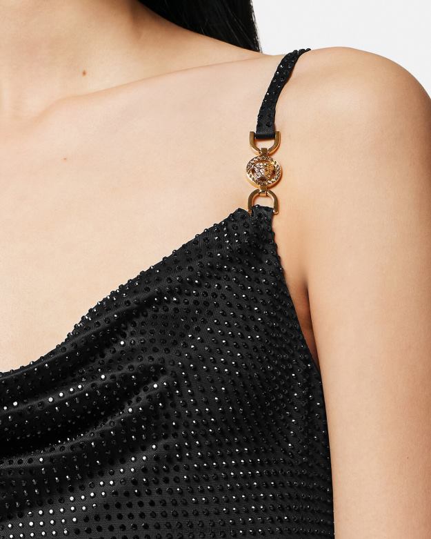 oblečenie X8X8P31 Versace krištáľové minišaty medusa \'95 čierna ženy