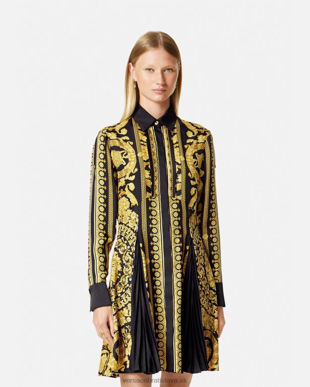 oblečenie X8X8P34 Versace barocco hodvábne midi košeľové šaty vytlačiť ženy