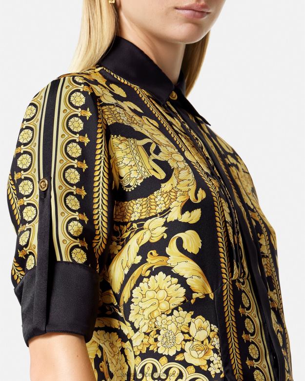 oblečenie X8X8P34 Versace barocco hodvábne midi košeľové šaty vytlačiť ženy