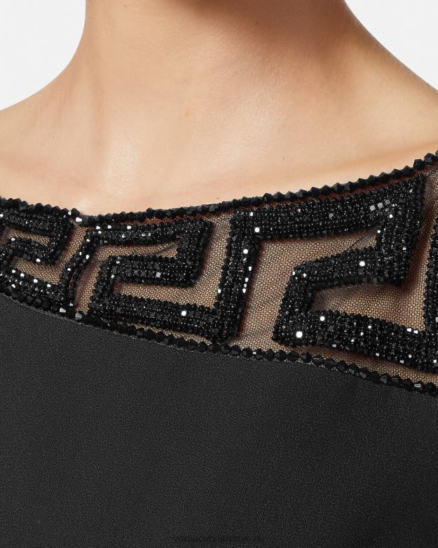 oblečenie X8X8P37 Versace greca crystal zdobené mini šaty čierna ženy