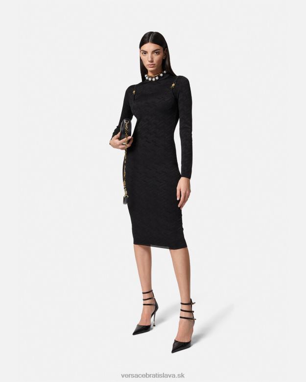 oblečenie X8X8P38 Versace medusa \'95 la greca pletené midi šaty čierna ženy