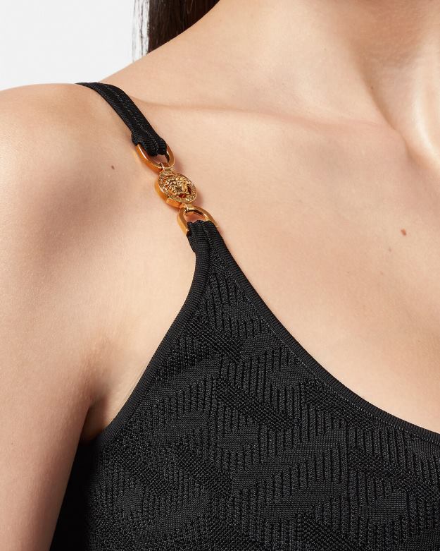 oblečenie X8X8P38 Versace medusa \'95 la greca pletené midi šaty čierna ženy