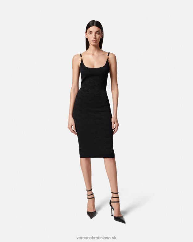 oblečenie X8X8P38 Versace medusa \'95 la greca pletené midi šaty čierna ženy