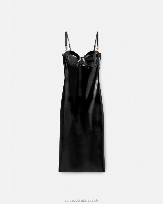 oblečenie X8X8P39 Versace latexové midi šaty medusa čierna ženy