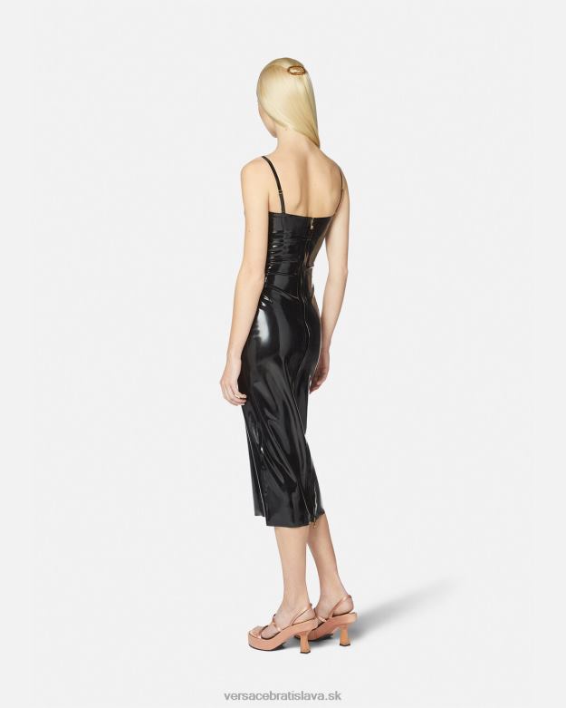 oblečenie X8X8P39 Versace latexové midi šaty medusa čierna ženy