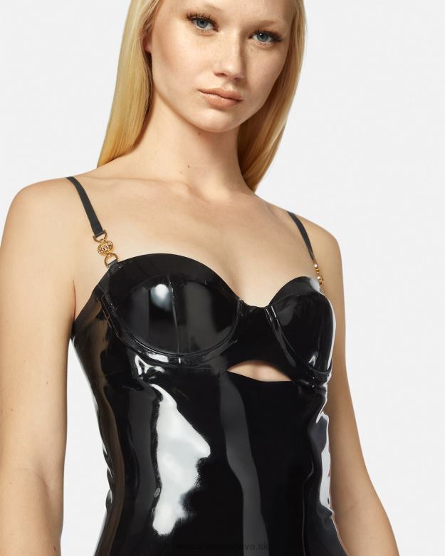oblečenie X8X8P39 Versace latexové midi šaty medusa čierna ženy
