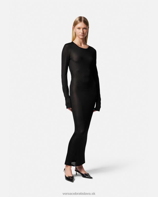 oblečenie X8X8P51 Versace strihané úpletové dlhé šaty čierna ženy