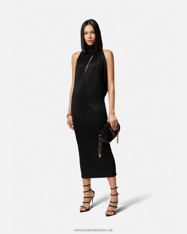oblečenie X8X8P53 Versace midi šaty s prestrihnutým výstrihom čierna ženy
