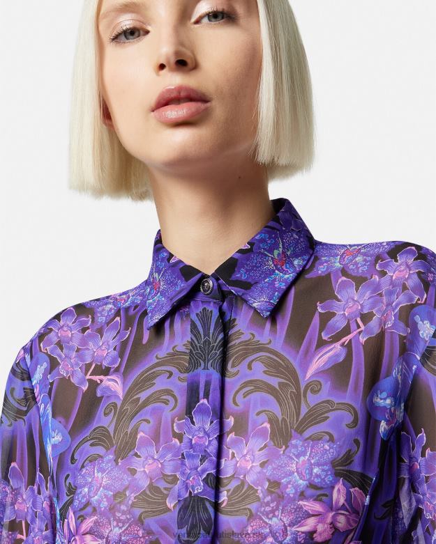 oblečenie X8X8P54 Versace orchideové barocco midi košeľové šaty fialová a potlač ženy