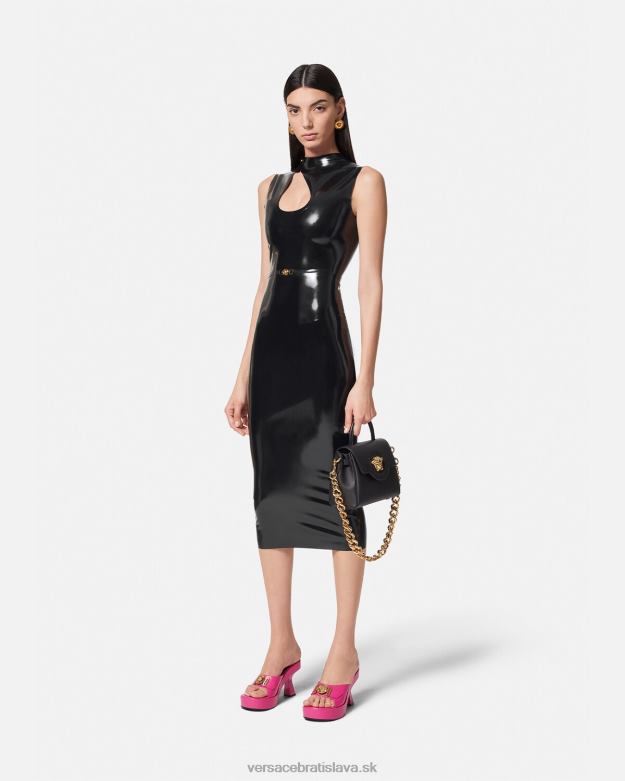oblečenie X8X8P66 Versace Medusa biggie latexové šaty s výrezom čierna ženy