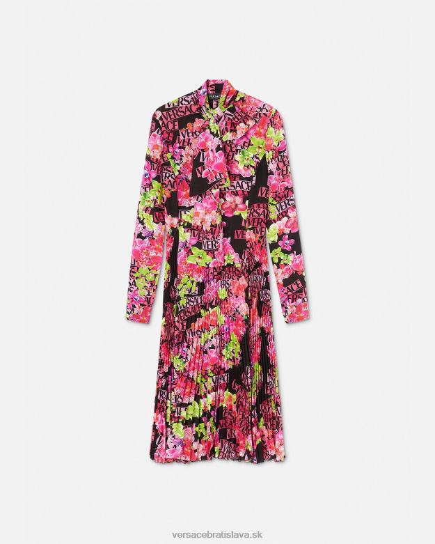 oblečenie X8X8P68 Versace midi košeľové šaty s logom orchidea čierna a tlač ženy