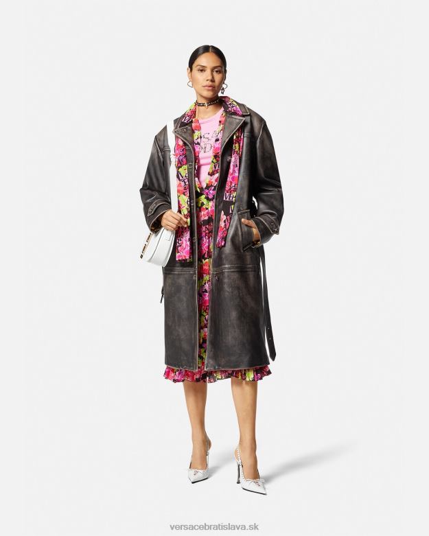 oblečenie X8X8P68 Versace midi košeľové šaty s logom orchidea čierna a tlač ženy