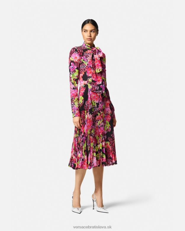 oblečenie X8X8P68 Versace midi košeľové šaty s logom orchidea čierna a tlač ženy