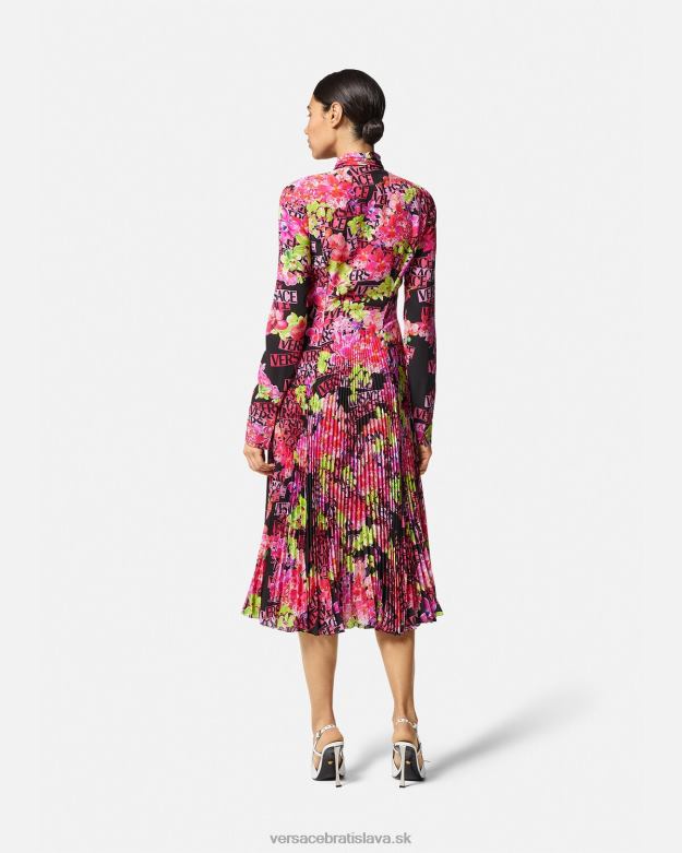 oblečenie X8X8P68 Versace midi košeľové šaty s logom orchidea čierna a tlač ženy