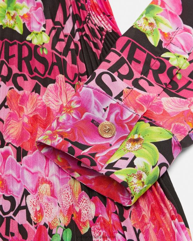 oblečenie X8X8P68 Versace midi košeľové šaty s logom orchidea čierna a tlač ženy