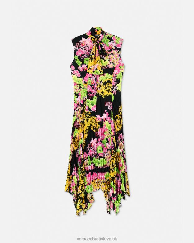 oblečenie X8X8P69 Versace midi košeľové šaty s logom orchidea čierna a tlač ženy