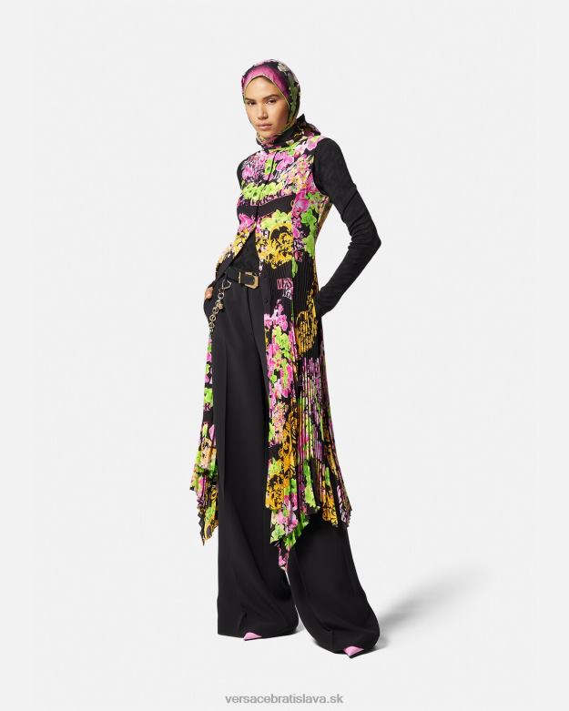 oblečenie X8X8P69 Versace midi košeľové šaty s logom orchidea čierna a tlač ženy