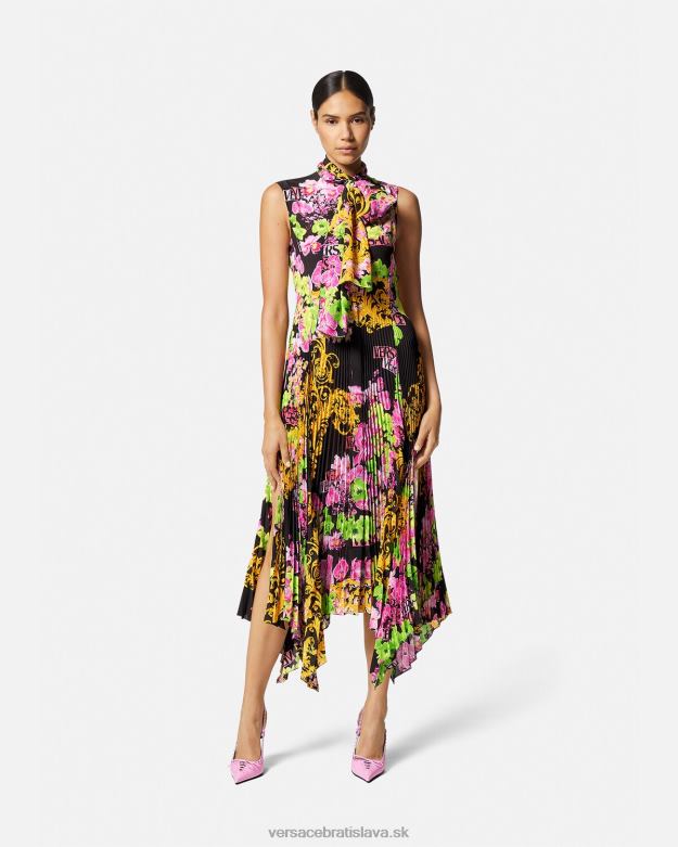 oblečenie X8X8P69 Versace midi košeľové šaty s logom orchidea čierna a tlač ženy