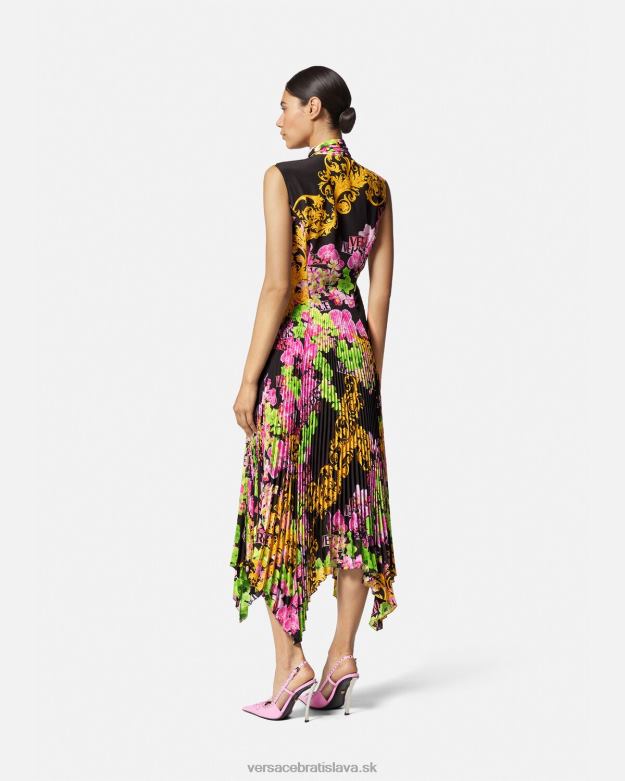 oblečenie X8X8P69 Versace midi košeľové šaty s logom orchidea čierna a tlač ženy