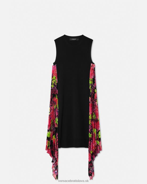 oblečenie X8X8P70 Versace Pletené minišaty s logom orchidea čierna ženy