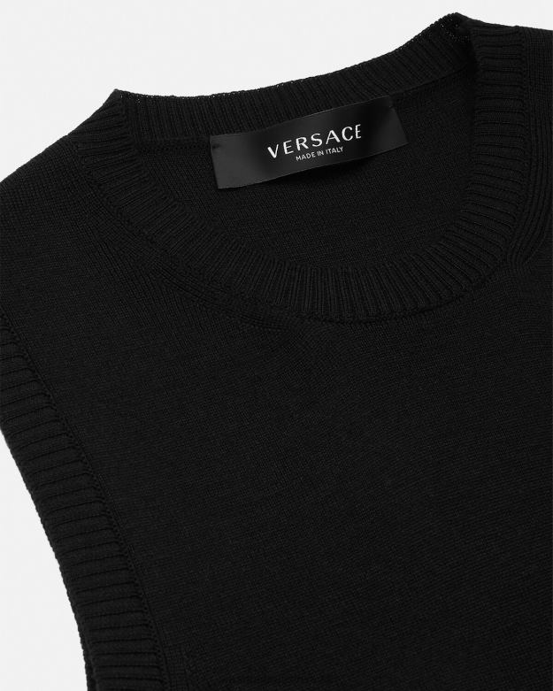 oblečenie X8X8P70 Versace Pletené minišaty s logom orchidea čierna ženy