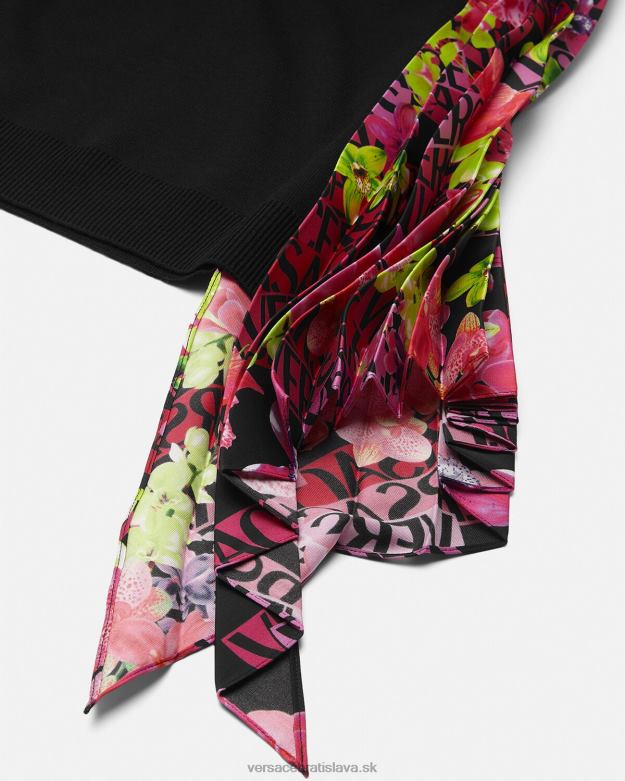 oblečenie X8X8P70 Versace Pletené minišaty s logom orchidea čierna ženy