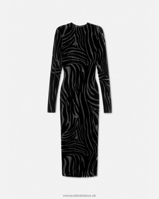 oblečenie X8X8P72 Versace zebra zamatové midi šaty čierna ženy