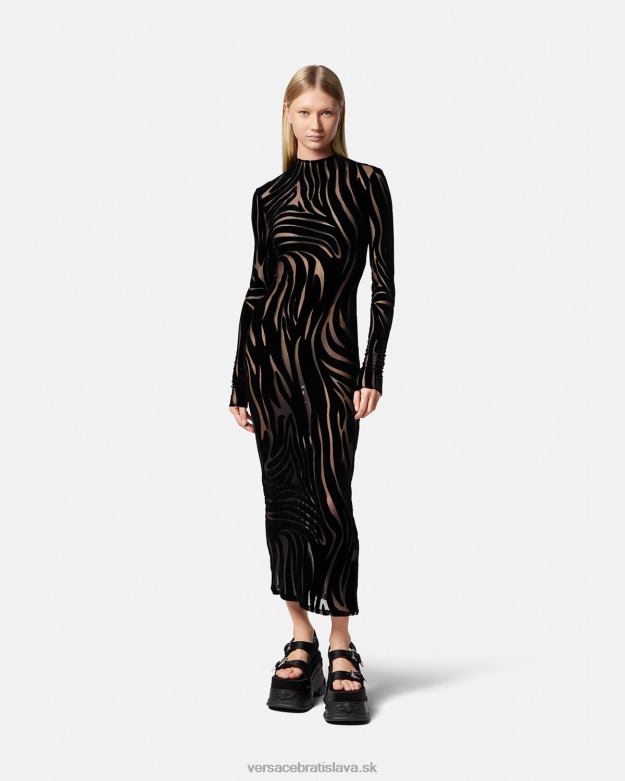 oblečenie X8X8P72 Versace zebra zamatové midi šaty čierna ženy