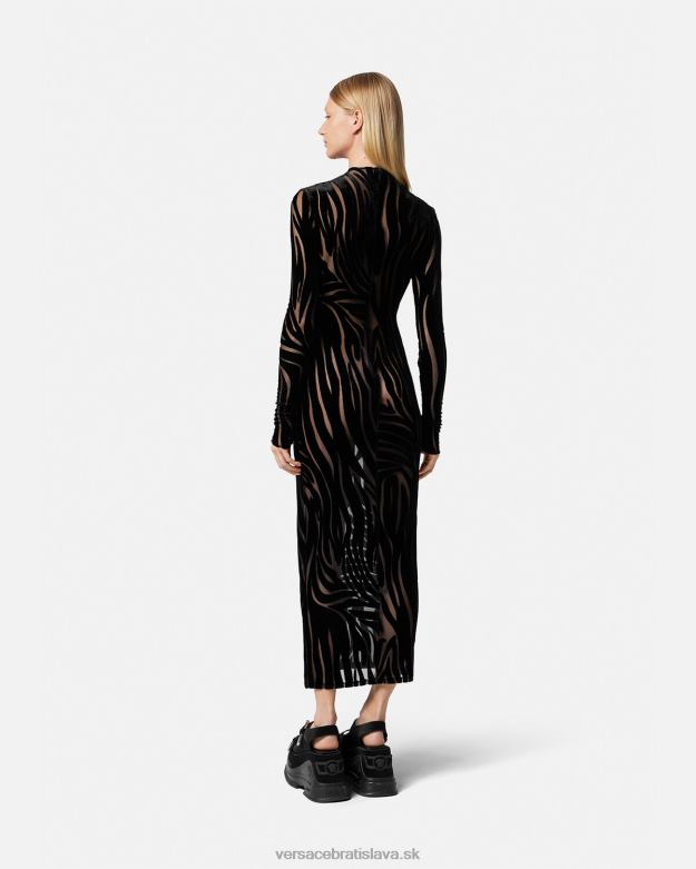 oblečenie X8X8P72 Versace zebra zamatové midi šaty čierna ženy
